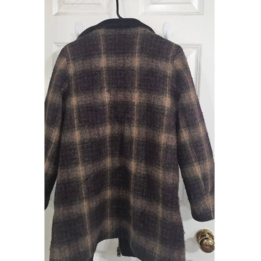 Pendleton Womens Brown Plaid Wool Blend Zip Front Walker Coat Jacket Size M